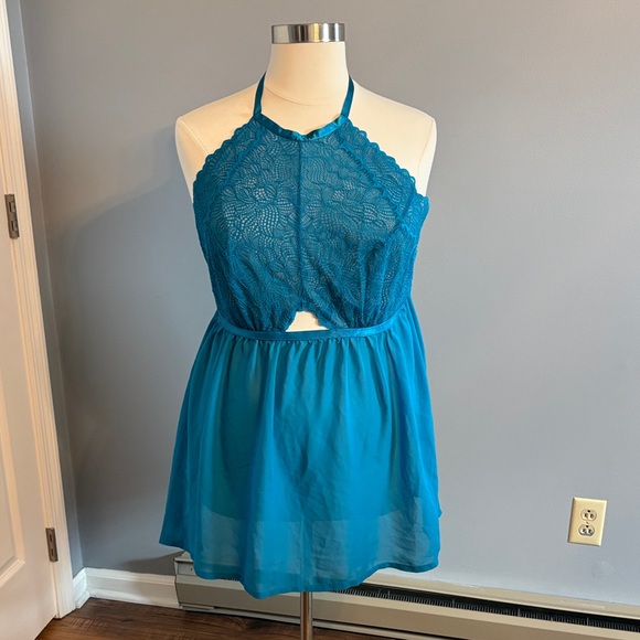 Cacique Other - Cacique Teal Lace-Trim Halter Chemise